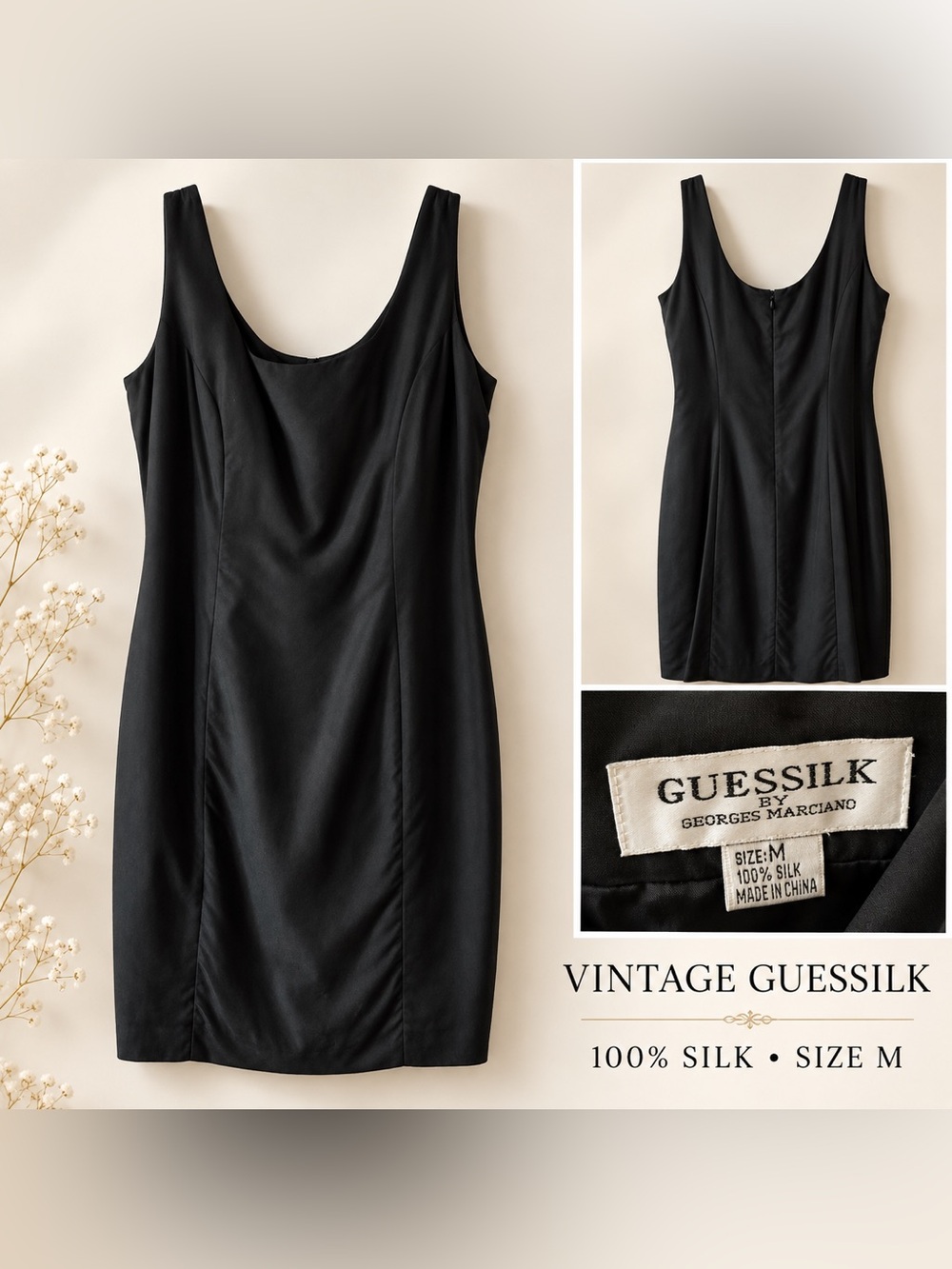 Vintage GUESSILK Georges Marciano Black Silk Dress